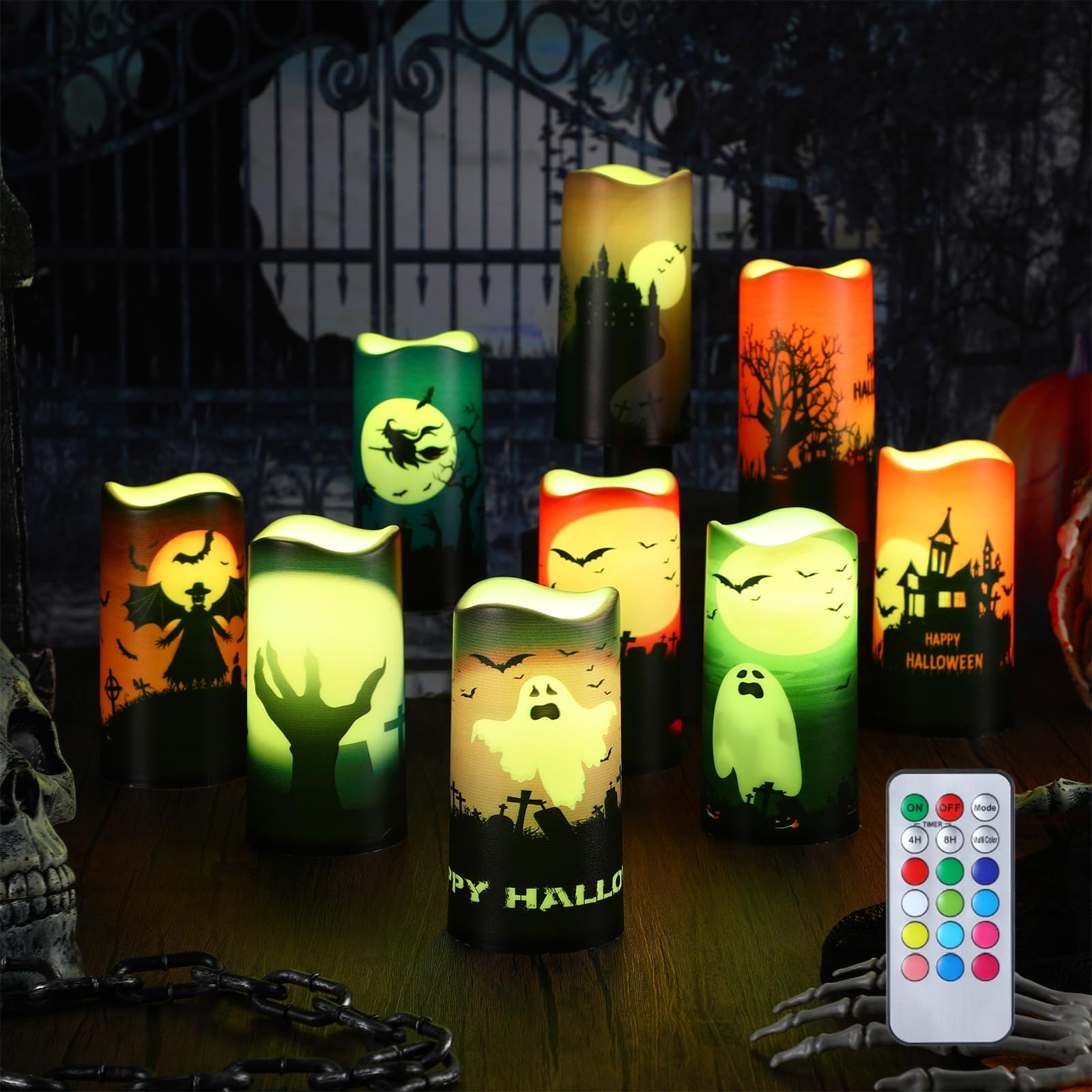 Retisee 9 Pcs Halloween Flameless Votive Candles Battery Operated LED ...