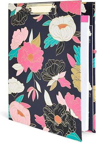Miniatura 5 de Paper Junkie Carpeta portapapeles floral con bloc de notas y almacenamiento, 13 x 9 pulgadas, color negro clásico, clip de perfil bajo, bolsillo