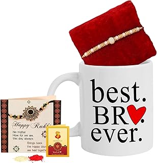 TIED RIBBONS Rakhi for Brother with Gift Set | Bhai Rakhi | Coffee Mug (10 Oz) | Mini Card - Raksha bandhan Rakhi Bracelet for Brother Rakhi for Bhaiya | Bro Rakhi Thread | Rakhi Set