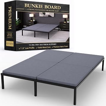Treaton, 1.5" Solid Surface Split Wood Bunkie Board Queen Size Bed-4-Piece Under Mattress Support, Fully Assembled, Fabric Ventilation Cover-Replaces Wooden Slats or Box Spring for Bed Frames
