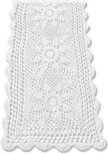 Miniatura 1 de KEPSWET Camino de mesa rectangular de encaje de ganchillo hecho a mano con girasol de algodón para decoración de mesa auxiliar (14 x 36 pulgadas,