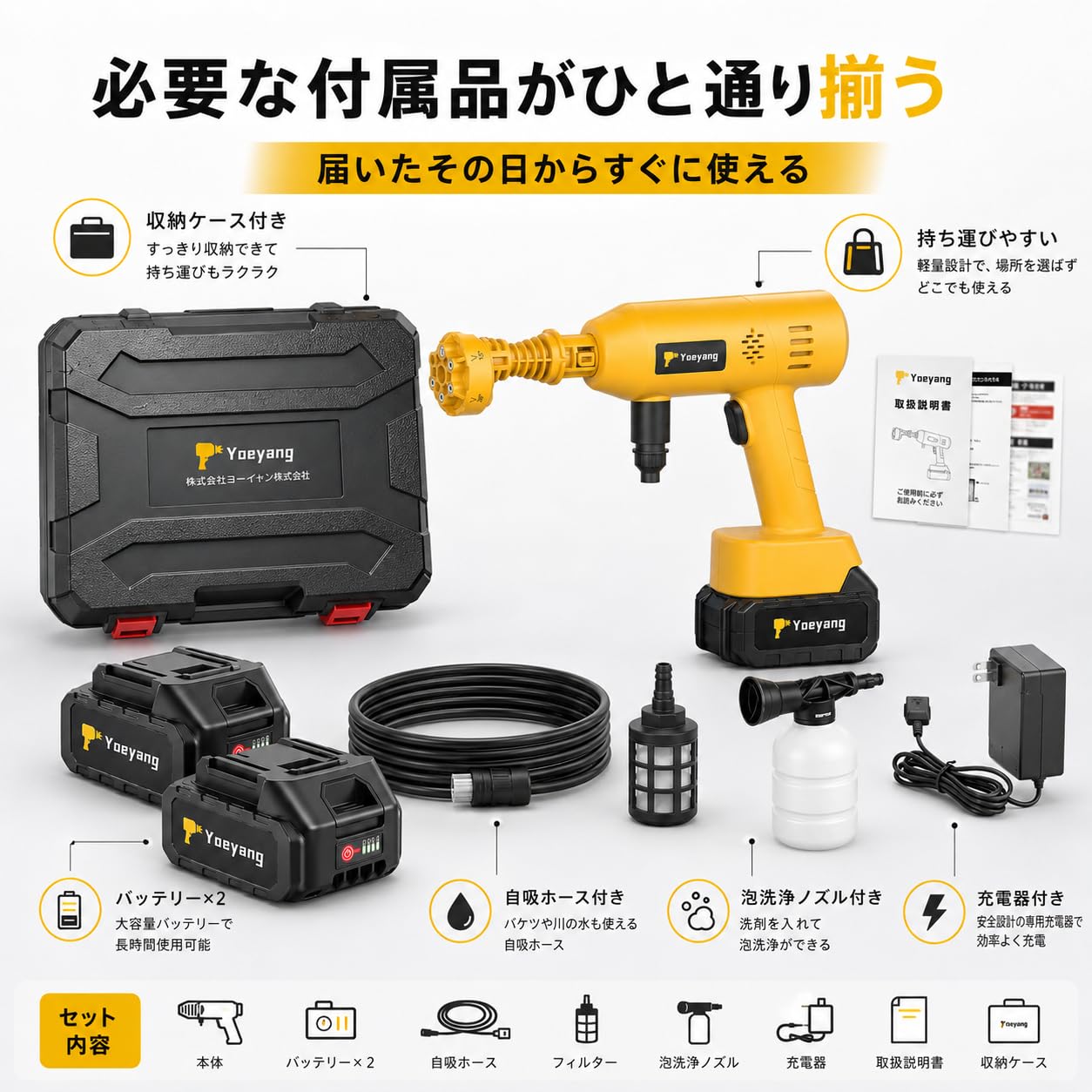 Amazon | 高圧洗浄機 コードレス 充電式【AI恒圧チップ搭載・二重密封