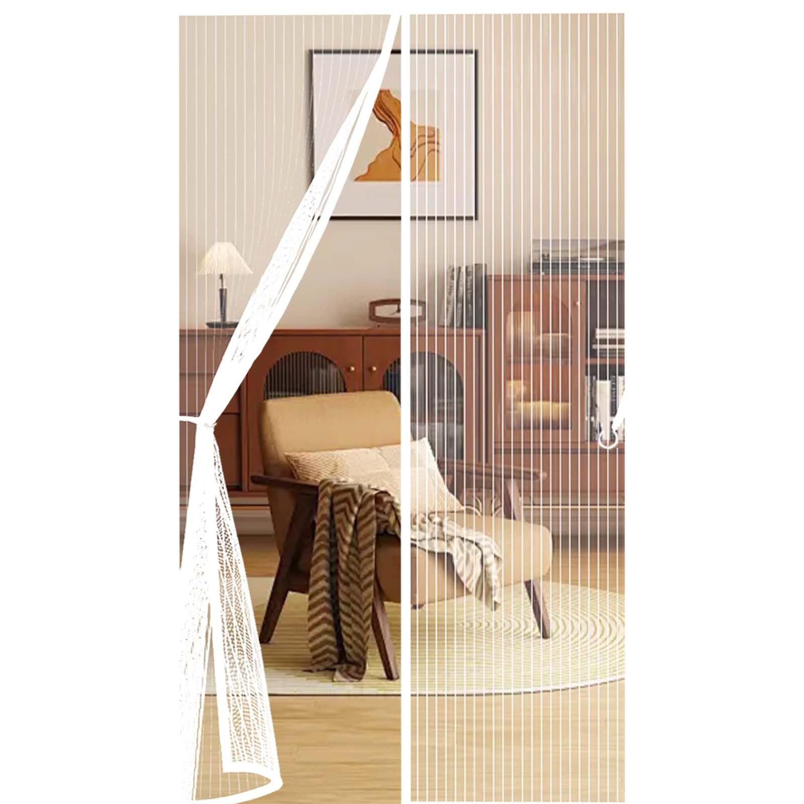 Fly Curtains 109 x 252 cm Durable, Keeps Bugs Out, Kid and Pet Friendly Screen Doors with Magnets Hundreds of Sizes, Lets Fresh Air in, White