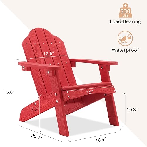 Miniatura 9 de LUE BONA Juego de 2 sillas Adirondack para niños, sillas Adirondack de plástico de madera de polietileno blanco, resistente a la intemperie, silla