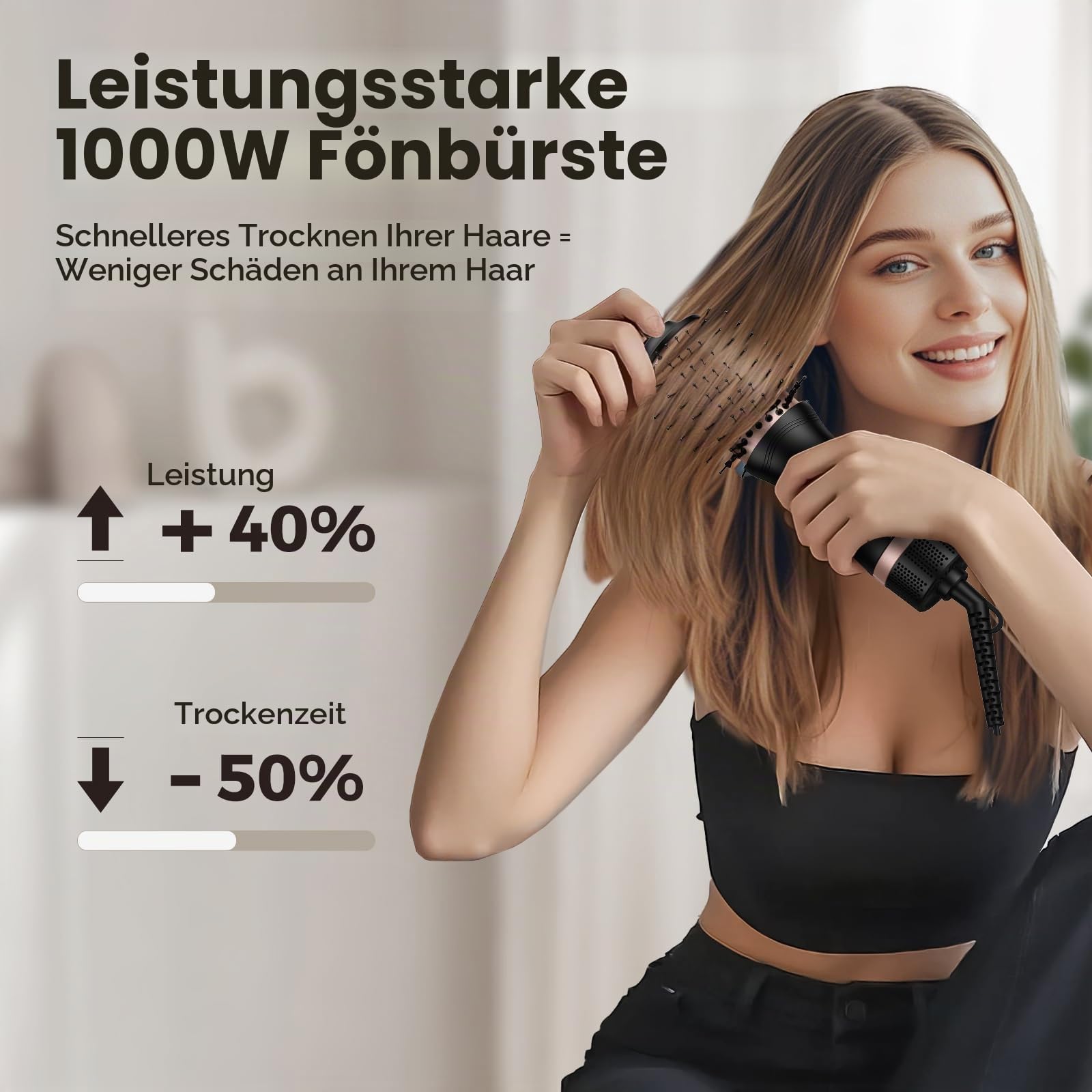 Slopehill Dual Voltage Hair Dryer Brush, Travel Hot Air Brush mit europäischem Stecker, Mini Ionic Hair Dryer und Styler für Frauen, 1000 Watt, 2 Heat & 2 Speed Settings (roségold)