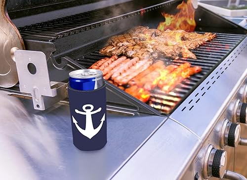 Miniatura 3 de Regalos de capitán de barco para hombre, diseño clásico de ancla náutica azul marino, paquete de 6 fundas ultradelgadas para beber latas