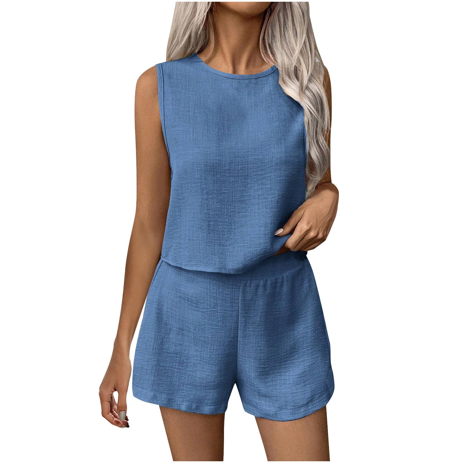Womens Sleeveless Top and Shorts Set Casual Lounge Wear Two Piece Outfit Soft Comfy Relaxed Fit Sleepwear 2026