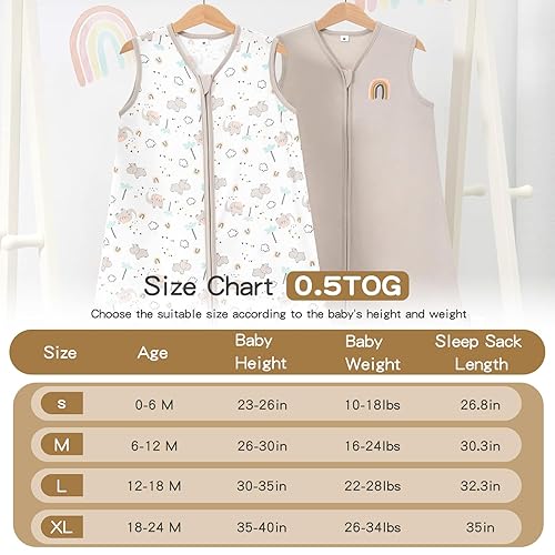 Miniatura 6 de TILLYOU Saco de dormir - Paquete de 2 mantas para bebé con cremallera de 2 vías, saco de dormir extrasuave de algodón sin mangas para bebés, 12-18