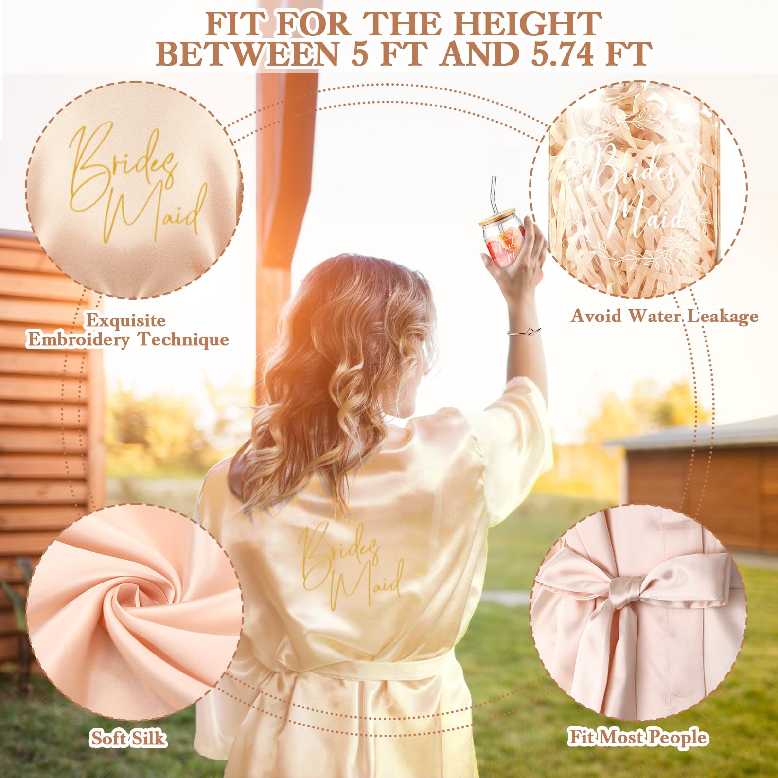 Irenare Bridesmaid Proposal Gifts Set Robes Makeup Bag Cup Cards Hair Tie Bracelet Diamond Pen Bridesmaid Gift Box(Champagne,8 Pcs)