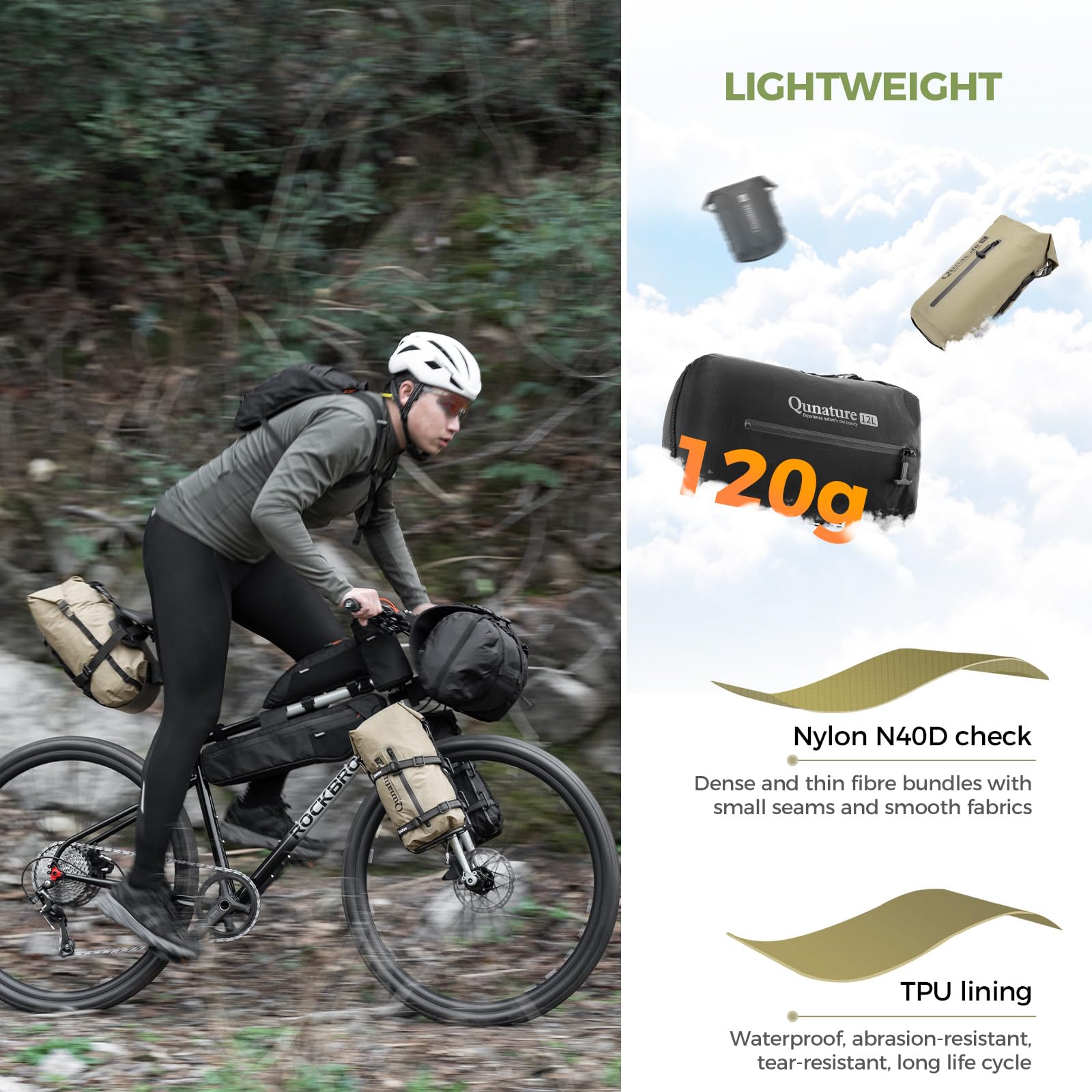 wasserdichte Bikepacking Fahrradtasche Dry Bag, Lenkertasche Fahrrad Kompressionsbeutel mit Reißverschluss, Ultraleicht Vielseitig als Satteltasche oder Gabeltasche Schwarz 12L und 6L