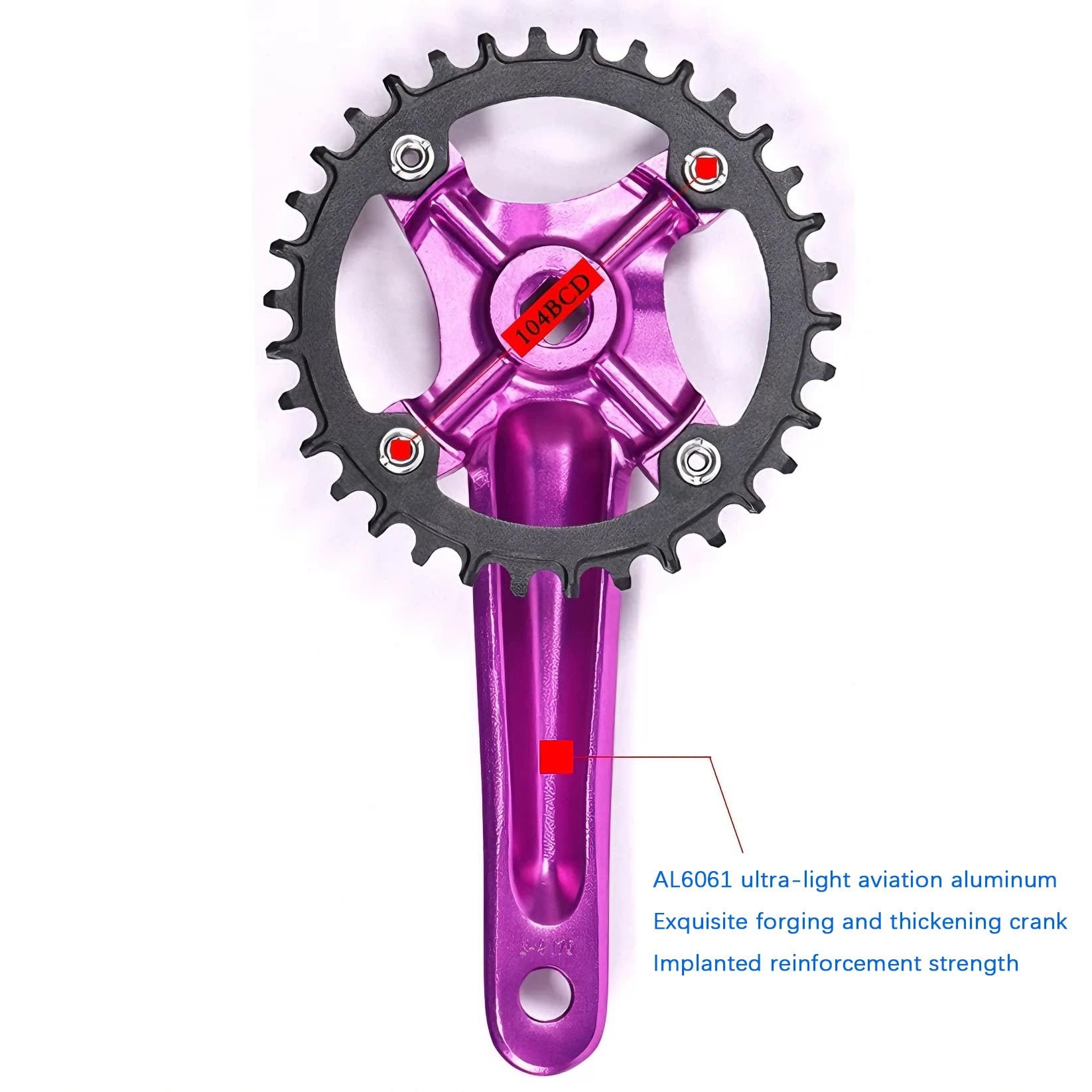 Generico Guarnitura conica Quadrata for Mountain Bike, pedivella MTB in Lega di Alluminio da 170 mm Lega di Alluminio 6061