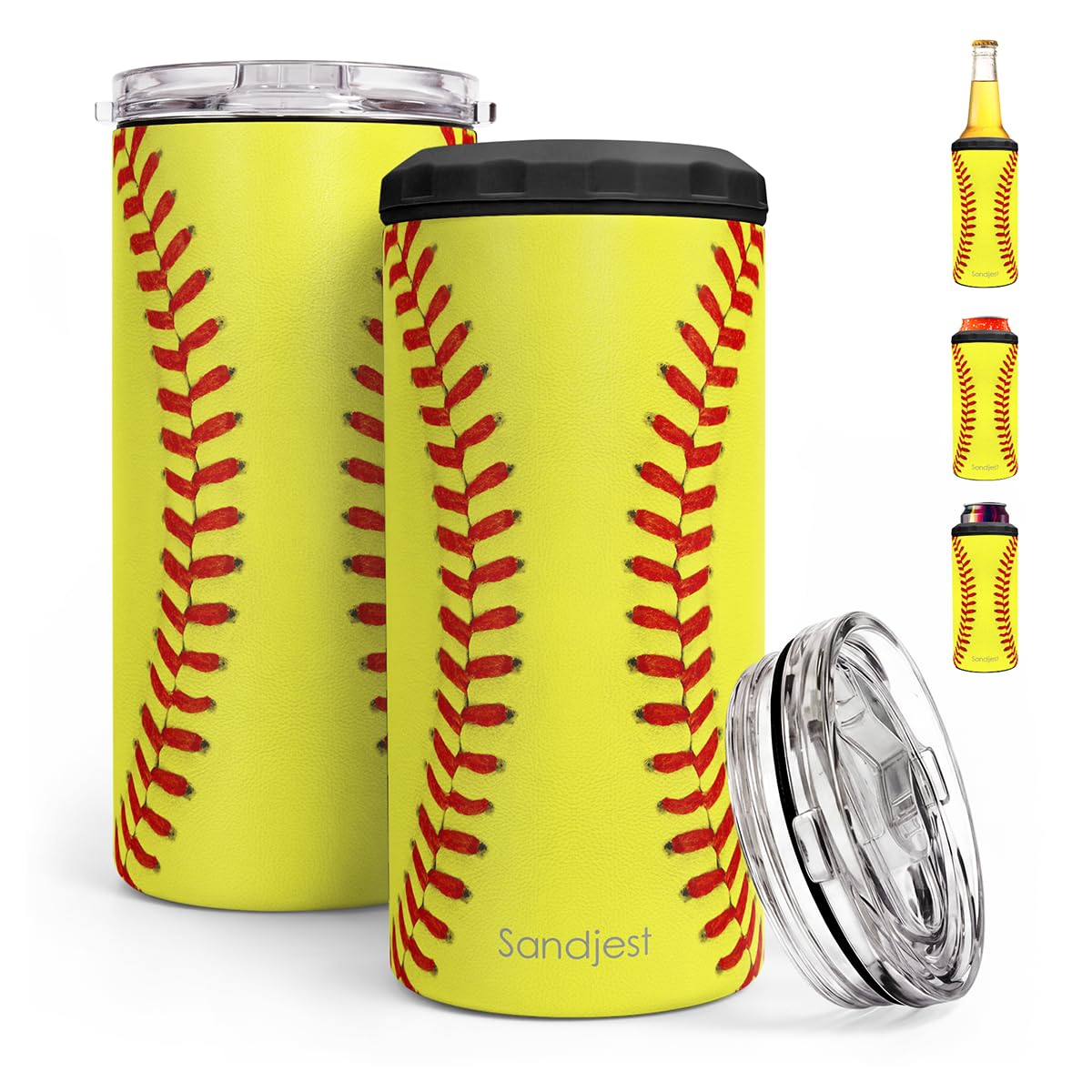 Softball Can Cooler 12oz - Travel Mug Cups - Stainless Steel Insulated for Men Women Players - Tumbler Cans Koozie, Sport Gift for Fan Coach Lovers