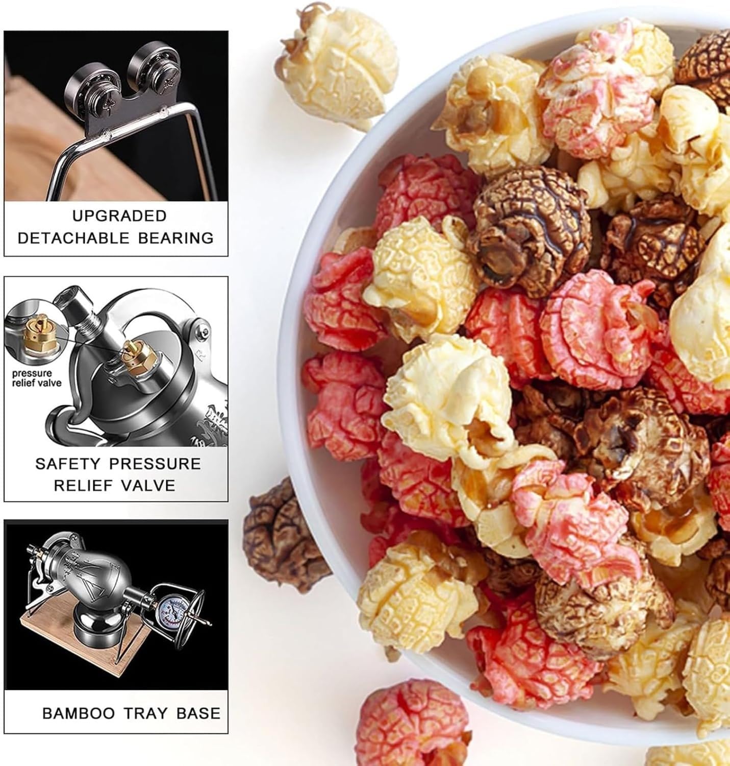 Cannone Popcorn A Mano Macchina Popcorn Ad Alta Pressione Macchina Popcorn Cinese Macchina Riso Soffiato Mini Macchina per Popcorn Teatro All'Aperto per Riunioni di Famiglia(300ml)