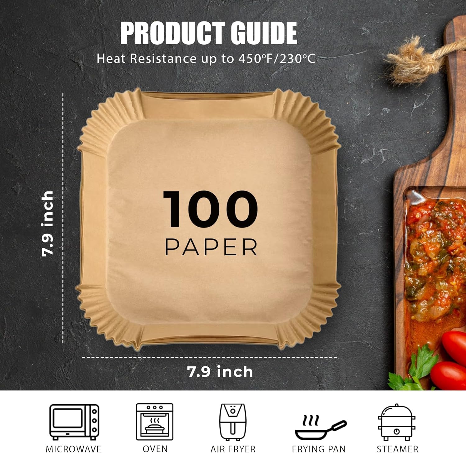 Roe Tenpo Air Fryer Liners, 100Pcs Disposable Baking Parchment Paper, Non-Stick & Greaseproof, Air Fryer Accessories for Ninja ON400UK AF140UK SL300UK, COSORI, Tefal, Russell Hobbs Air Fryer — view 4