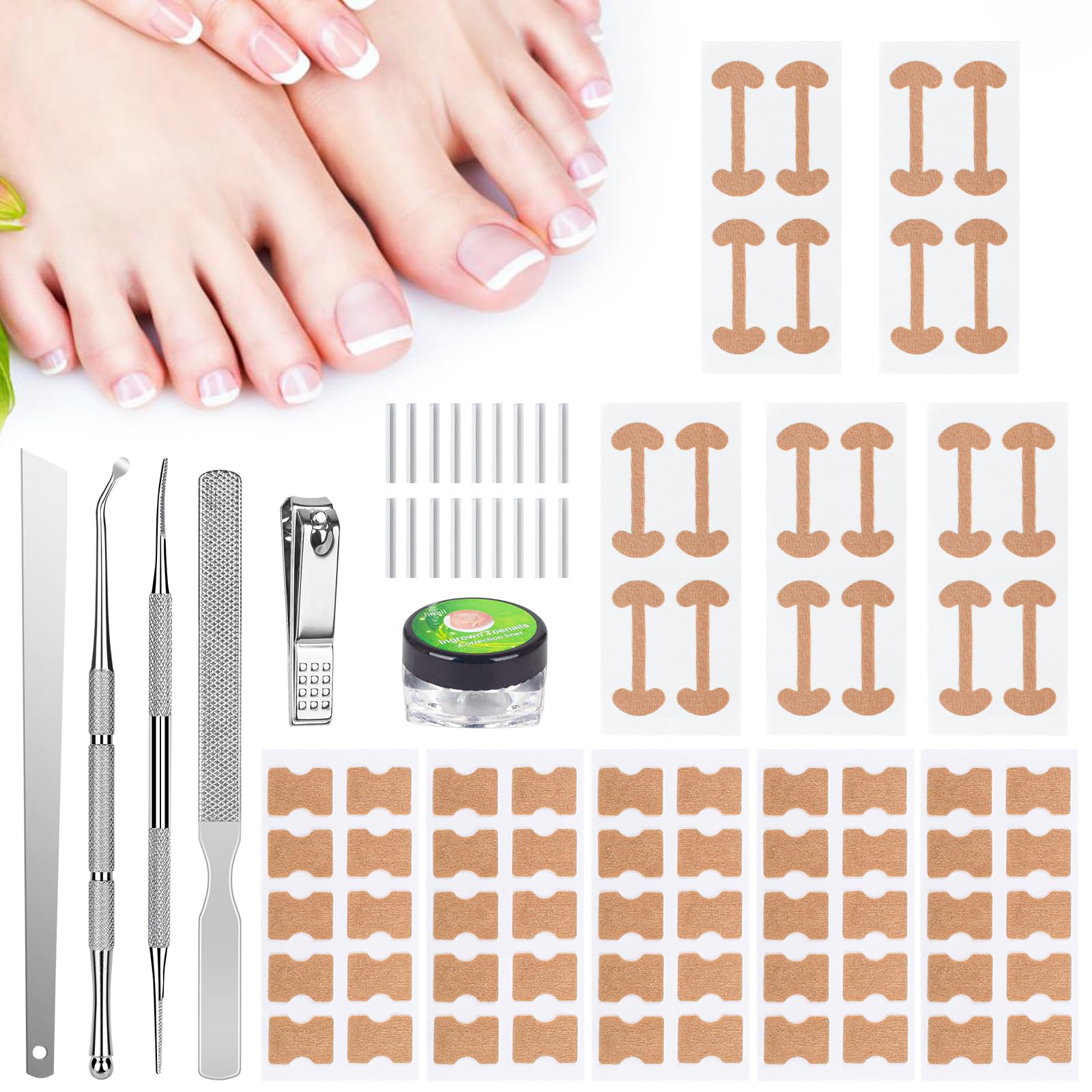 Ingrown Toenail Removal Kit with Ingrown Toenail Strips, Curved Toenails Corrector Patch, Nail File and Lifter Pedicure Tools for Women Man