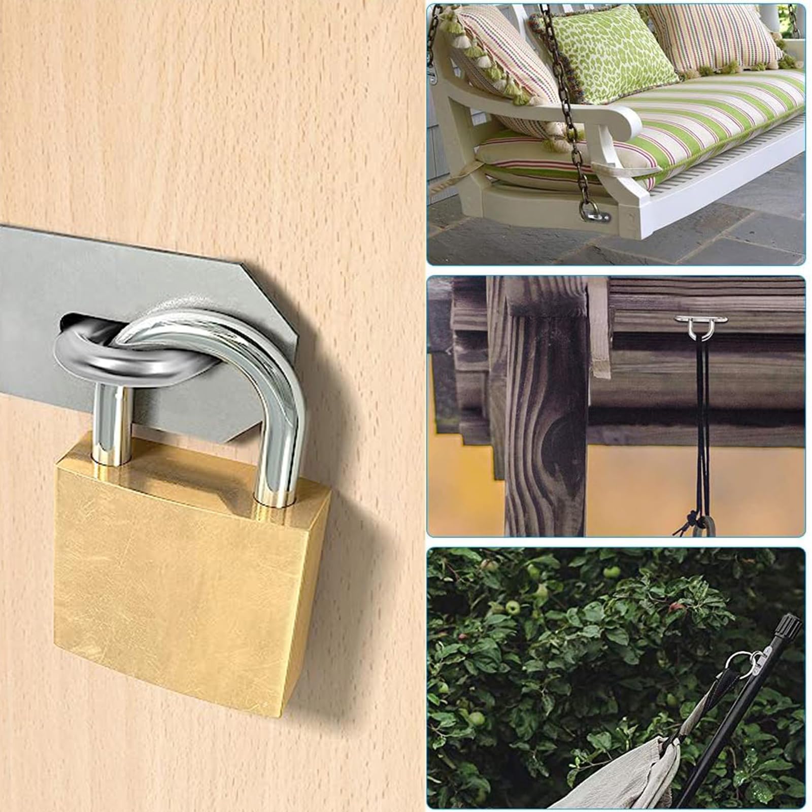 LUMOOM Edelstahl-Augplatten Mit Öse - Sturmhaken Für Sonnensegel, Hängematten & Boot (10 Stk)