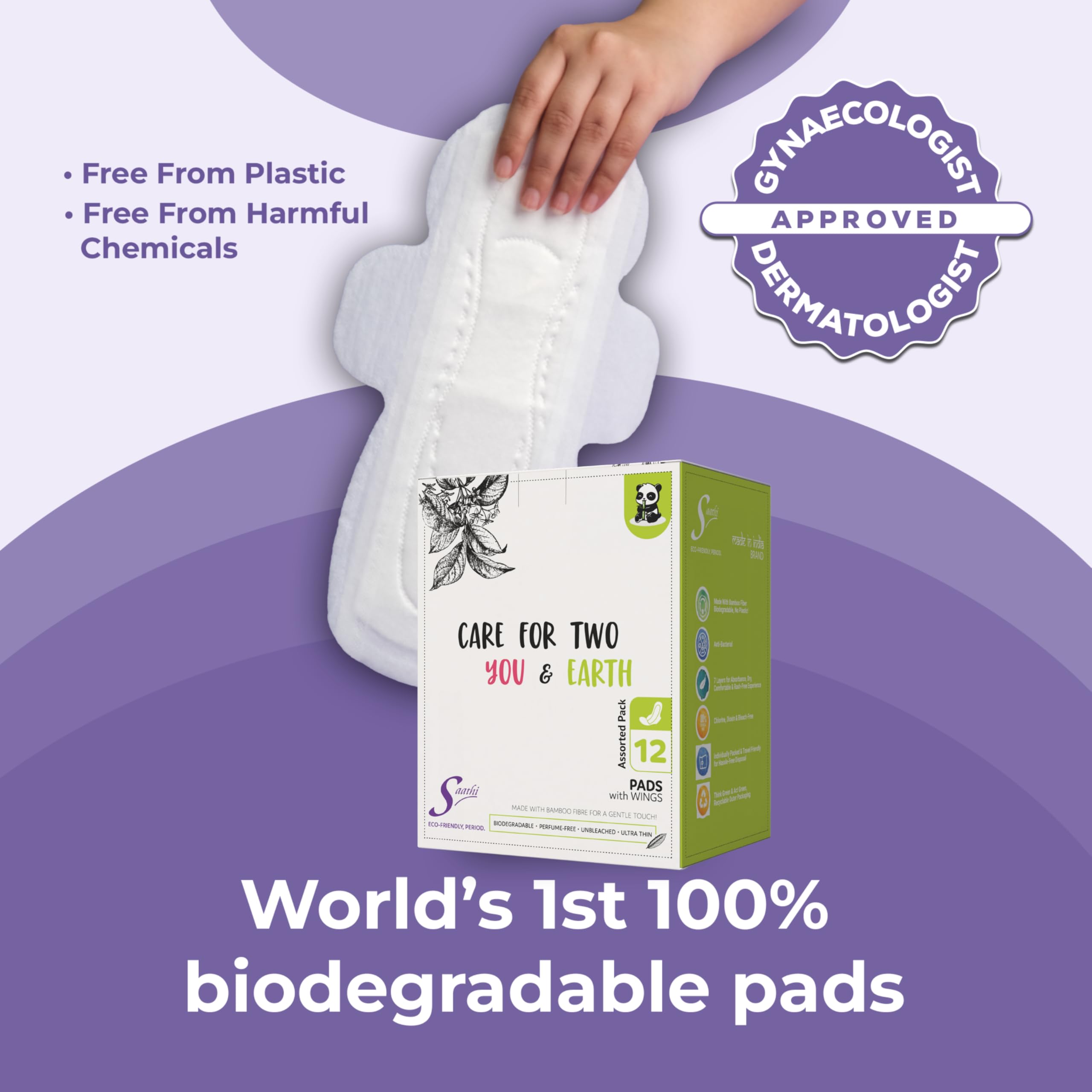 Saathi Plant-Based Bamboo Pads – No Fragrance | Hypoallergenic | Multi-Pack Sizes – Pack of 12 X 2 – 24 Pads (12 XL + 12 ON) 2