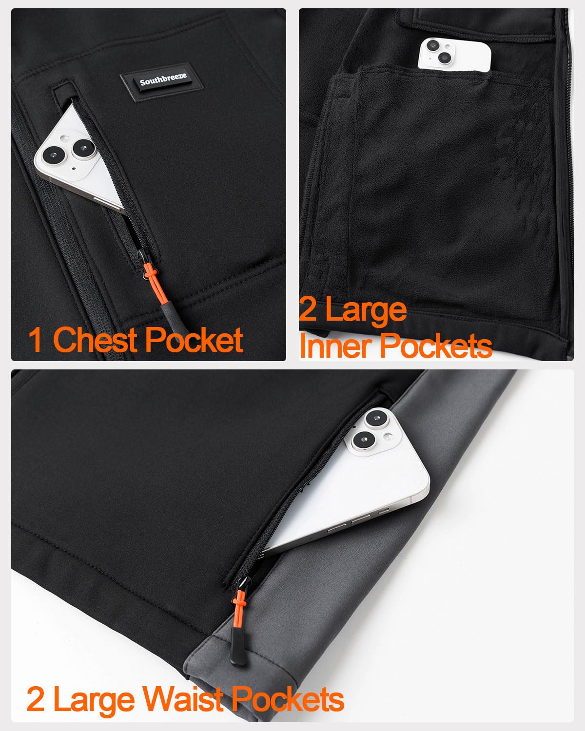 Chalecoo Softshell para hombre Chaqueta sin Mangas con Forro Polar Chaleco cálido con cremallera y bolsillos
