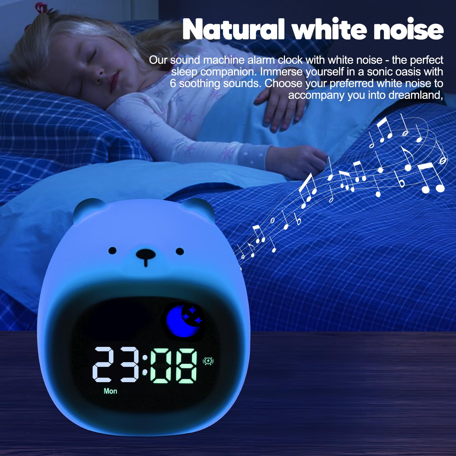 Jasfyee Kids Alarm Clock, Warm White + 8 Colors Bear Kids Clock, Animal Night Light Alarmclock, Natural Wake Up Light for Boys Girls - Image 2