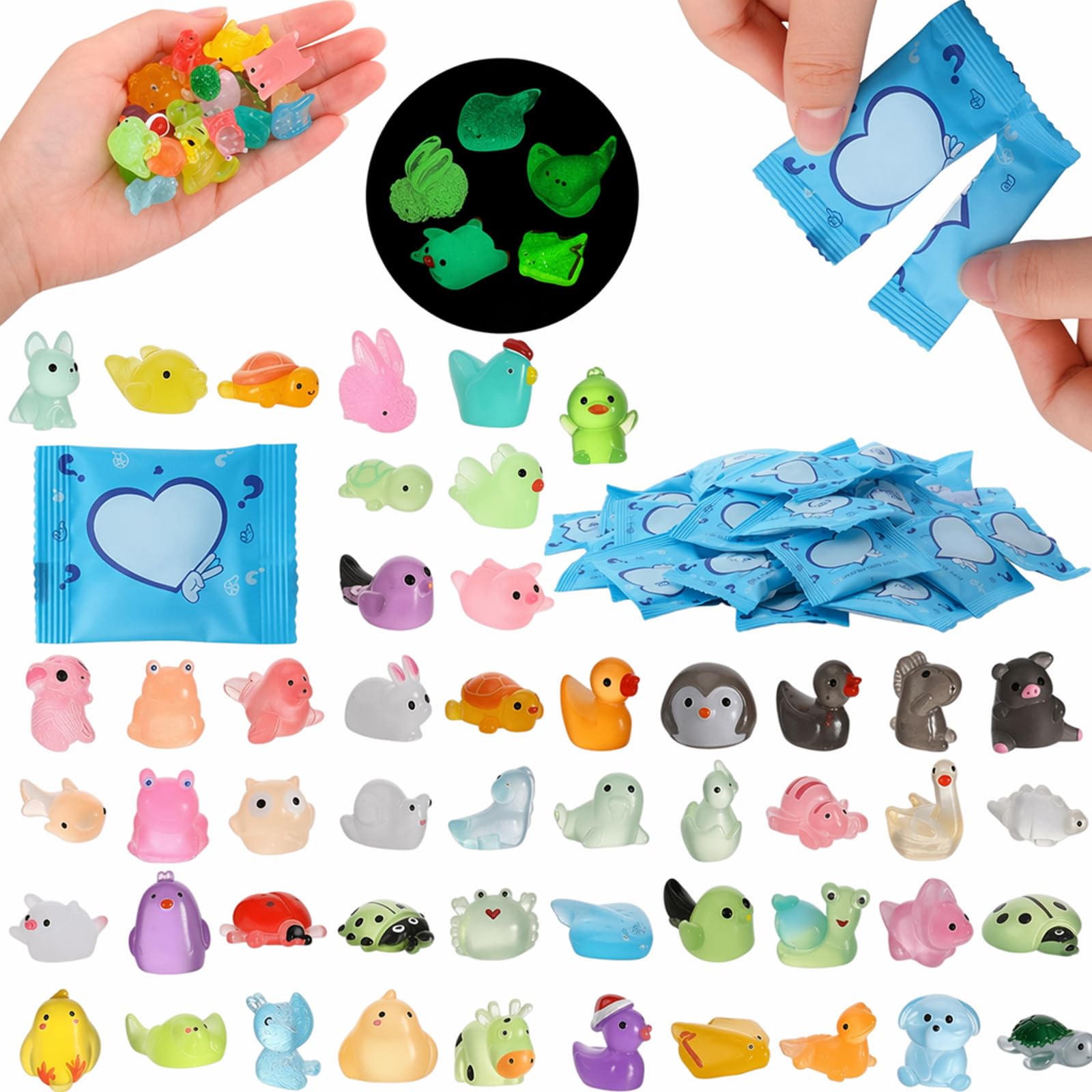 Aguwgax 50 Pcs Mini Resin Animals Blind Bags Glow in The Dark