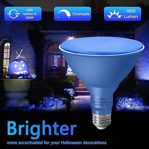 Vista 40 de Paquete de 4 luces de inundación moradas PAR38 para exteriores, bombillas moradas regulables, 20 W (equivalente a 200 W), base E26, bombillas