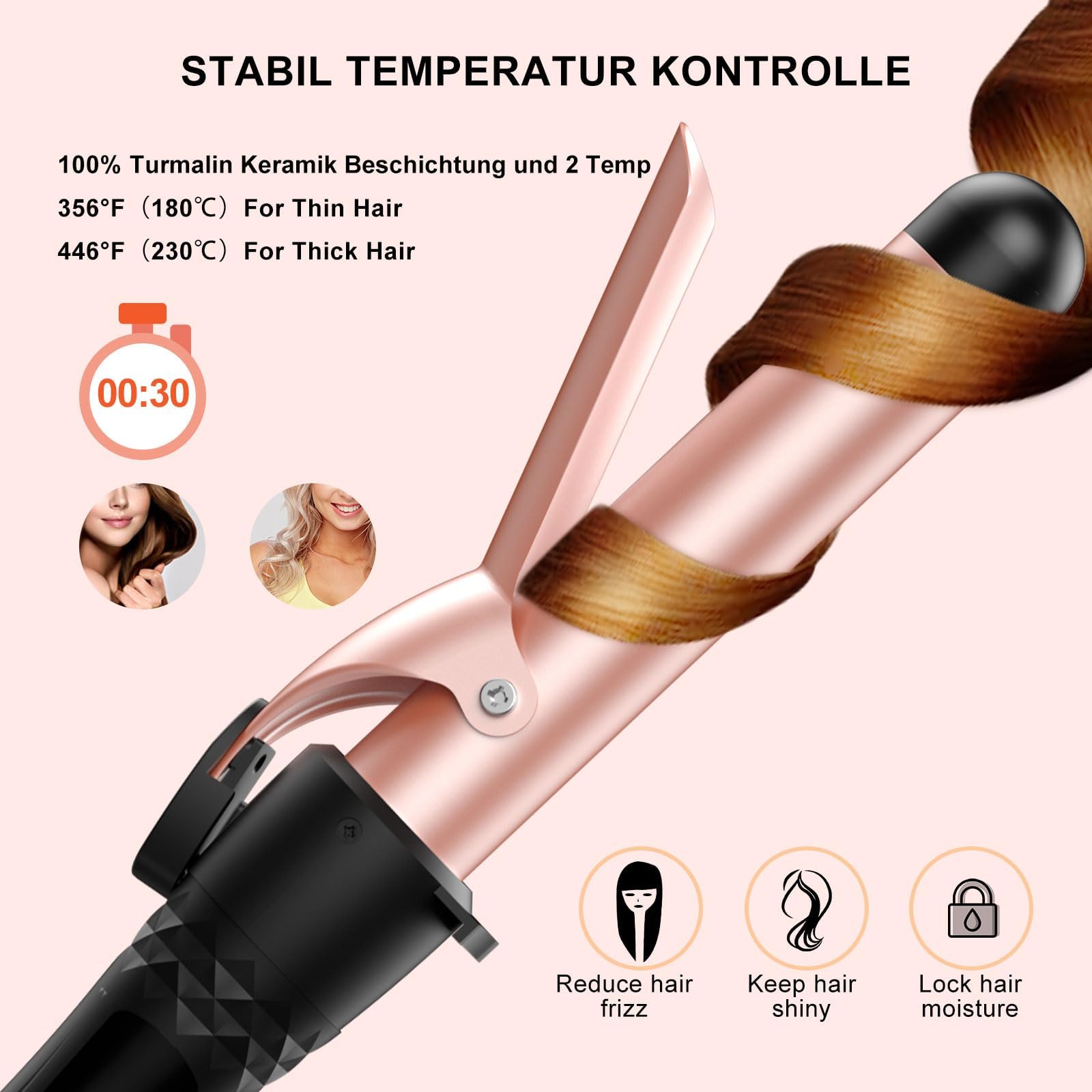 Lockenstäbe Set 5 in 1, MAX-T Lockenstab mit 3 Fässer und Multifunktion Thermal Brush, mit Verschiedenen Aufsätzen 9-38mm, PTC-Schnellheizung Temperaturregelung und Schutzhandschuhen