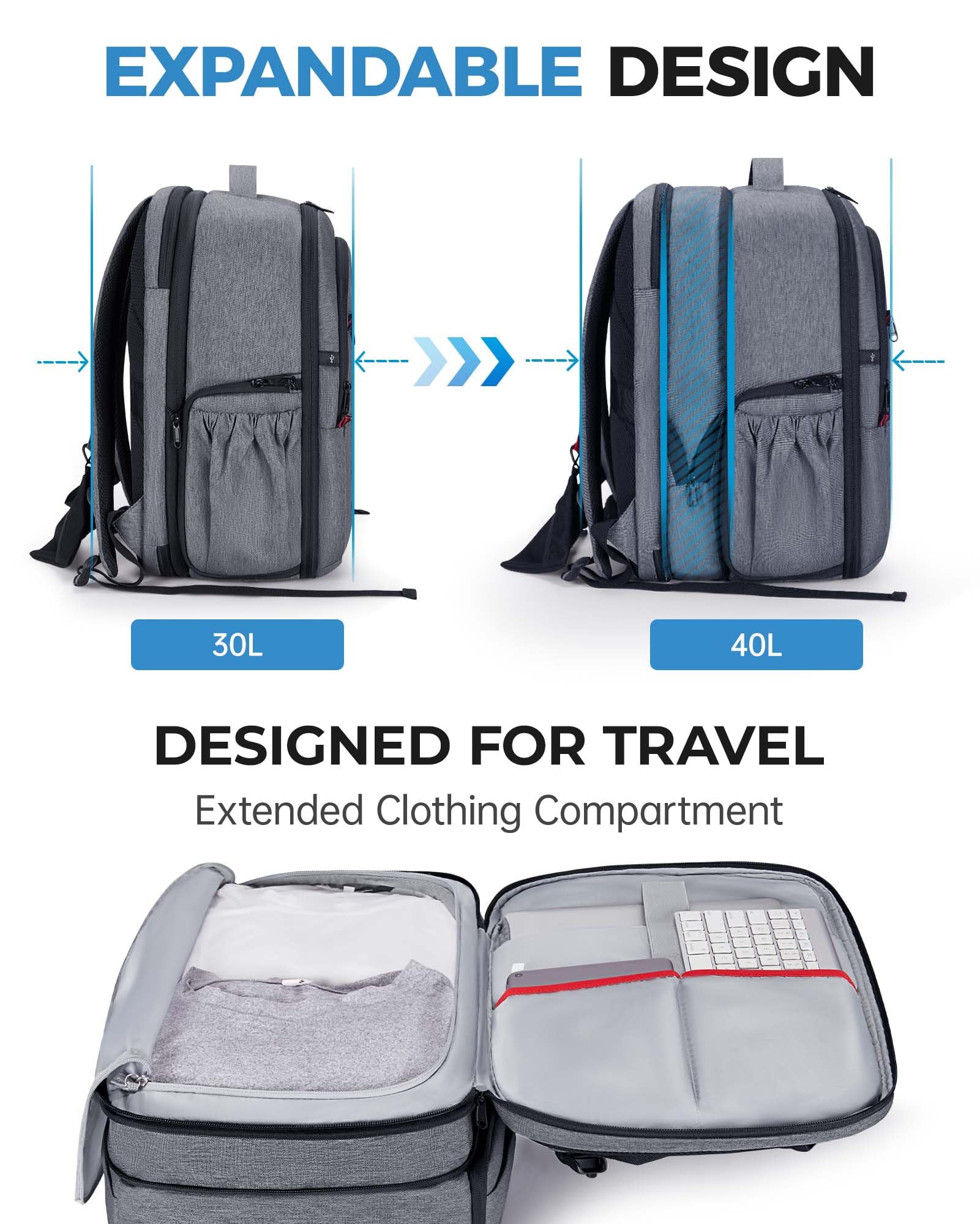 bagsmart Mochila de cámara ampliable DSLR SLR para fotógrafos, mochila de viaje para fotografía impermeable con compartimento para portátil de 15,6 pulgadas y soporte para trípode