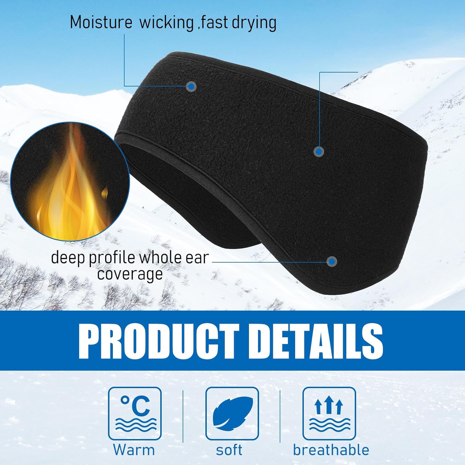 Handepo 50 Pieces Ear Warmers Headband Winter Ear Muffs Black Fleece Ear Warmers Headband for Women Men Sports Running Cycling Skiing - Image 3