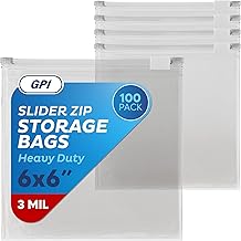 100 Count - Slider Zip Food Storage Sandwich Bags, 6" x 6" (1 Pint) 3 Mil Heavy Duty, Strong & Durable For Freezer Storage, For Sandwiches, Snacks & More. GPI