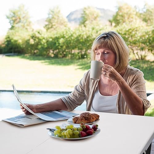 Miniatura 7 de Mesa plegable cuadrada de 34 pulgadas, plegable por la mitad, mesa portátil de comedor resistente de polietileno de alta densidad de plástico blanco