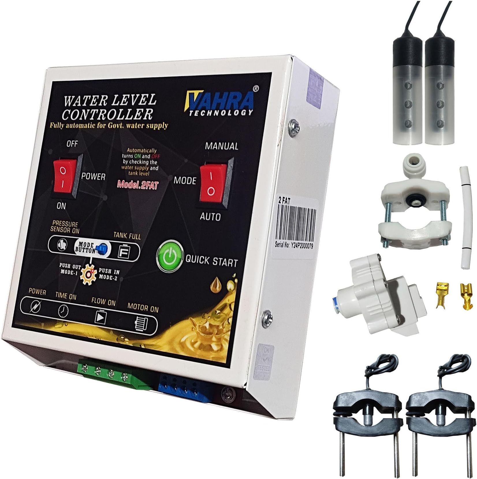 (for Govt Water Supply) Fully AUTO Water Level Controller with Pipe Sensor, Pressure Sensor, Tank sensors - White