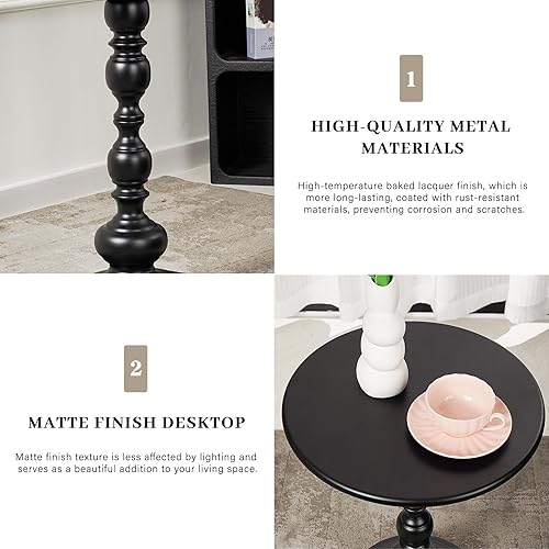 Miniatura 4 de Mesa auxiliar pequeña de metal, mesa auxiliar redonda blanca, mesa de café mate para espacios pequeños, mesa de pedestal para sofá, dormitorio y