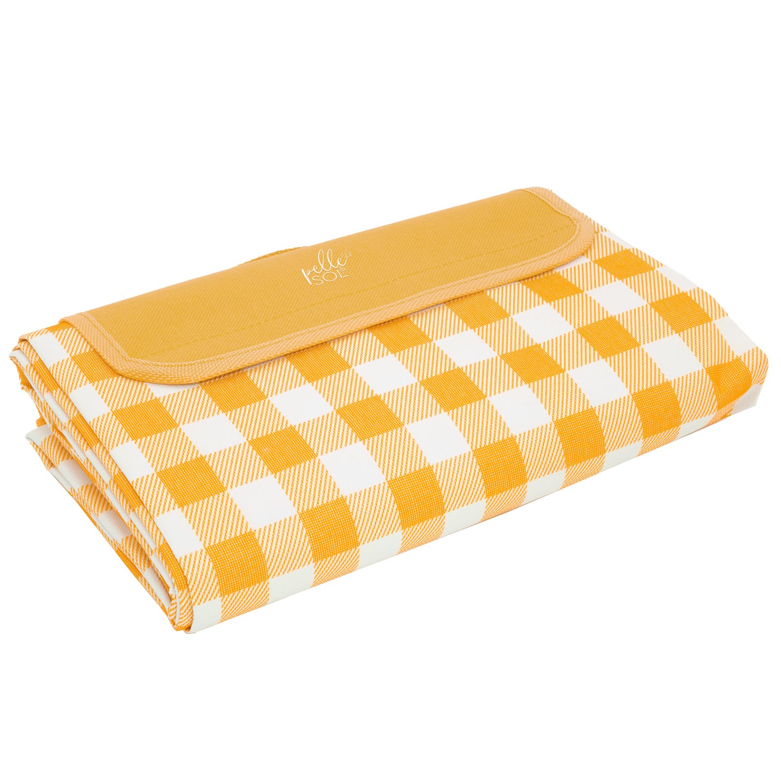 Pelle & Sol, coperta da picnic, pieghevole, impermeabile, a prova di sabbia, lavabile in lavatrice, antiscivolo, con maniglia per il trasporto per famiglia, spiaggia, campeggio, 200 x 140 cm (giallo)