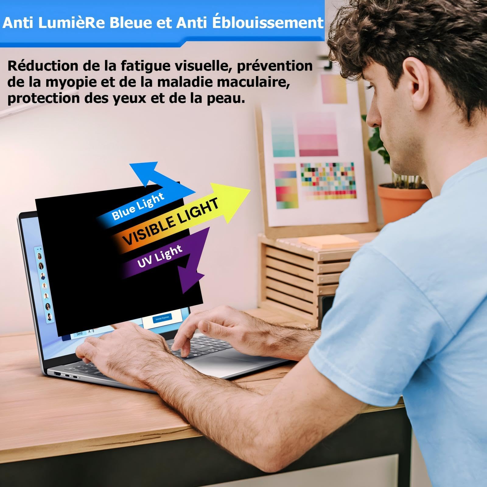 Filtre de Confidentialité 14 Pouces 16:10 Amovible Anti-Lumière Bleue Anti-éblouissement pour Ordinateur Portable