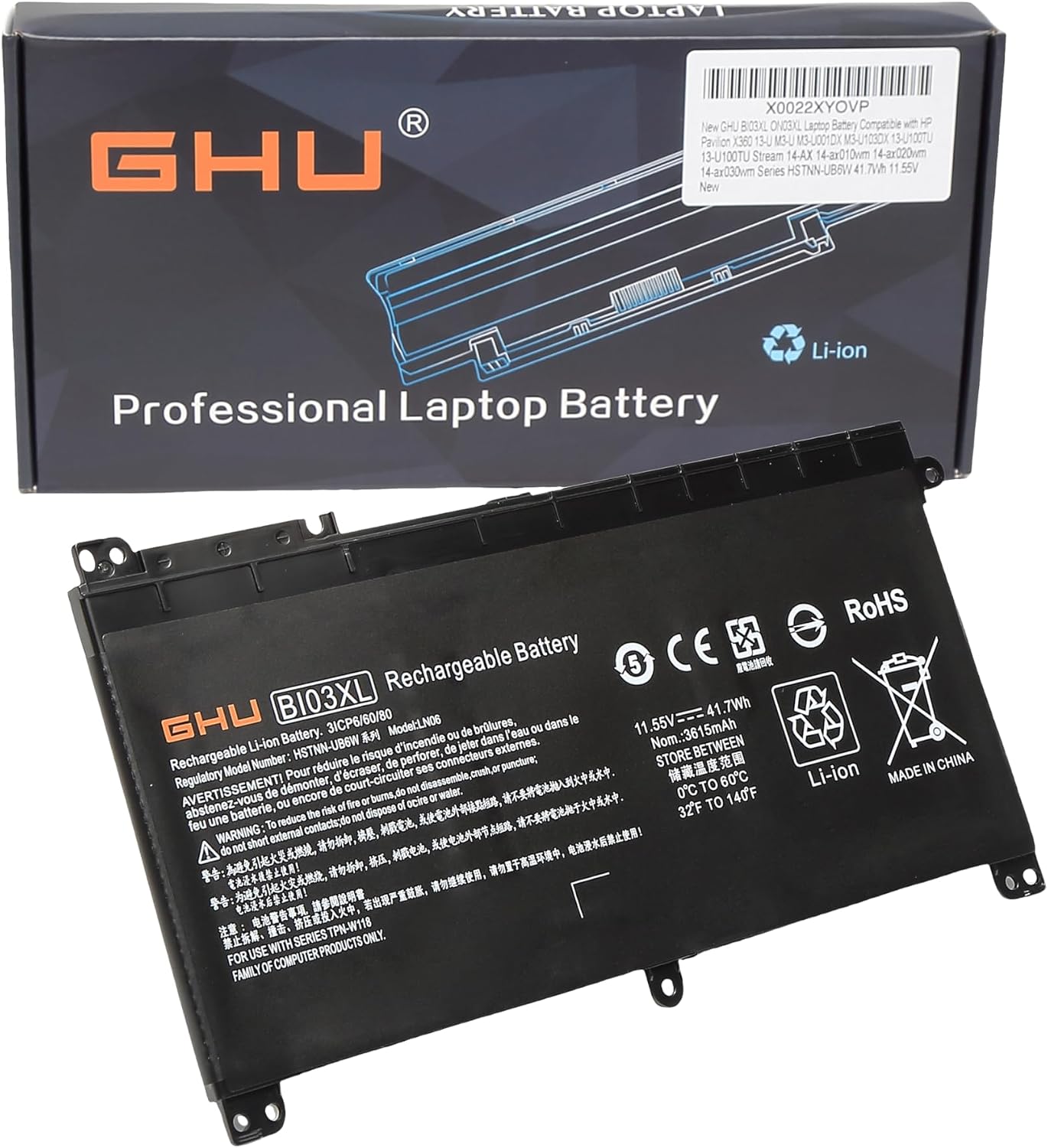 GHU BI03XL ON03XL Battery Replacement for HP Pavilion x360 13-U M3-U Stream 14-AX, Compatible with HSTNN-UB6W