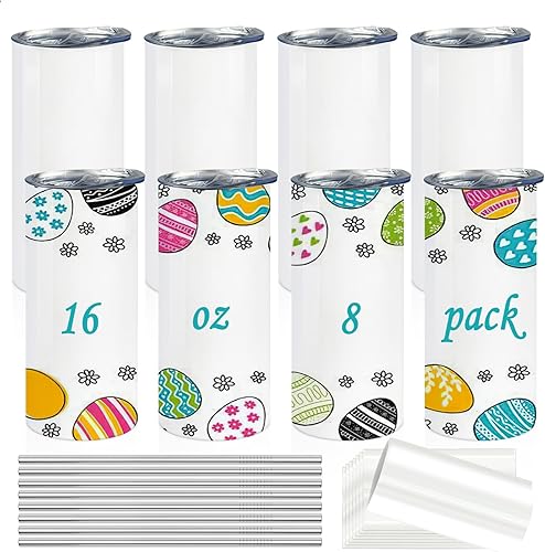 Vaso recto para sublimación de 16 onzas, 8 unidades de acero inoxidable para sublimación a granel, vasos de vacío de doble pared con películas