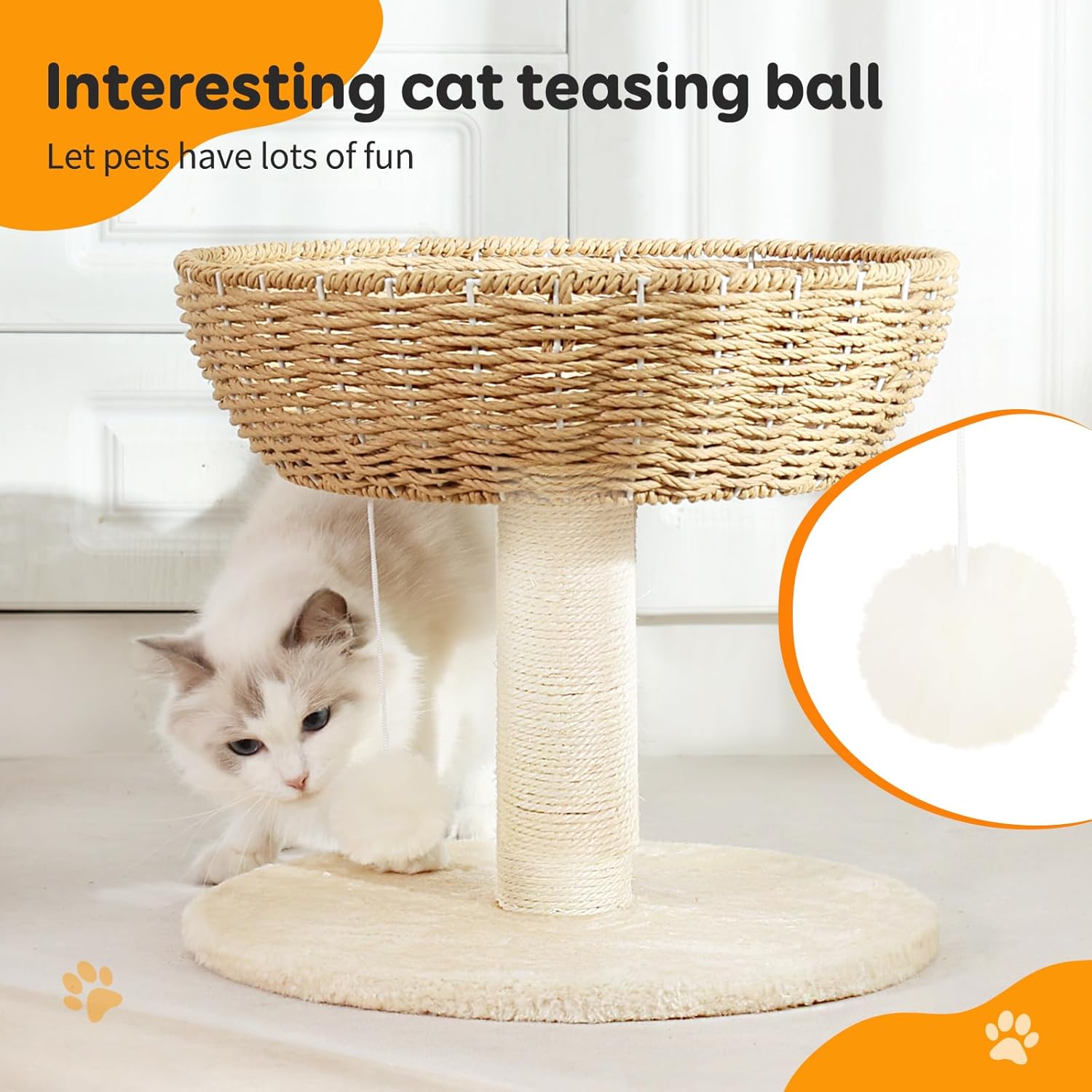 Cat Tree Tower,Handwoven Large Nest,Woven Rattan Cat Condo, Cat Bed,Suitable for Cats Weighing Up to 20 Pounds