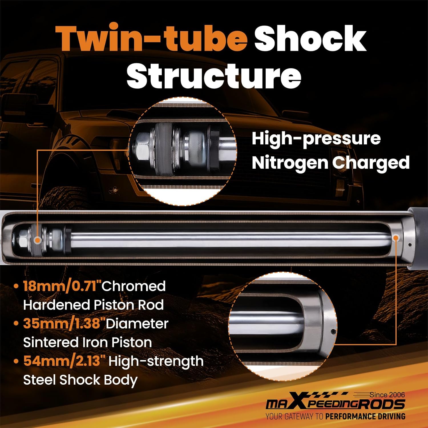 maXpeedingrods 3-4.5" Front Shock Absorbers for Jeep Wrangler JK JKU 2007-2018, G1 Version