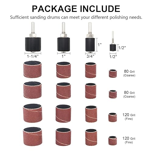 Miniatura 2 de Juego de tambores y mangas de lijado de 1" de largo con vástago de 1/4" para taladro o prensa de taladro, kit de tambor de lijado, para lijado