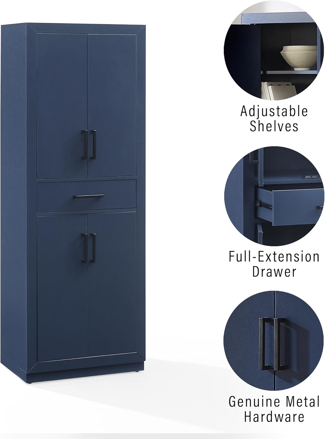 Crosley Furniture Isla Modern Kitchen Storage Pantry Cabinet with Shelves, Dining or Laundry Room, Navy