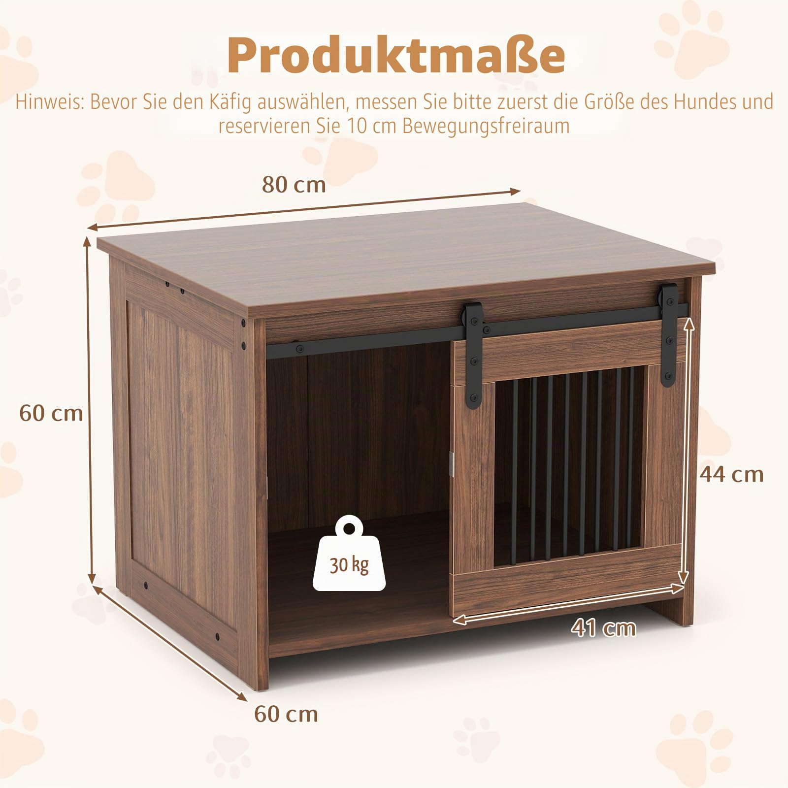 FANTASK Hundekäfig-Möbel, Hundekiste aus Metall Holz mit Schiebetür, Hundebox Indoor für kleine & mittelgroße Hunde, 80 x 60 x 60 cm (Braun)