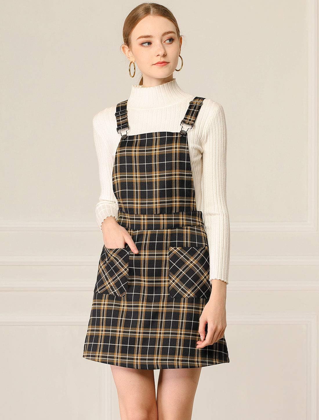 Allegra K Women's Plaid Overall Dress Vintage Checkered Suspender Skirt Short Pinafore Dress - Image 2