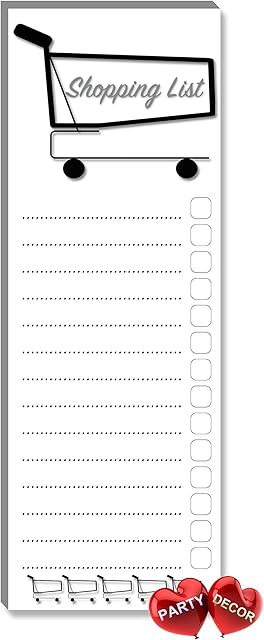 Shopping Basket Black and White Memo Notepad Shopping List Guest List Magnetic Stick on Fridge Freezer - 60 Pages - 210mm x 74mm - by Party Decor