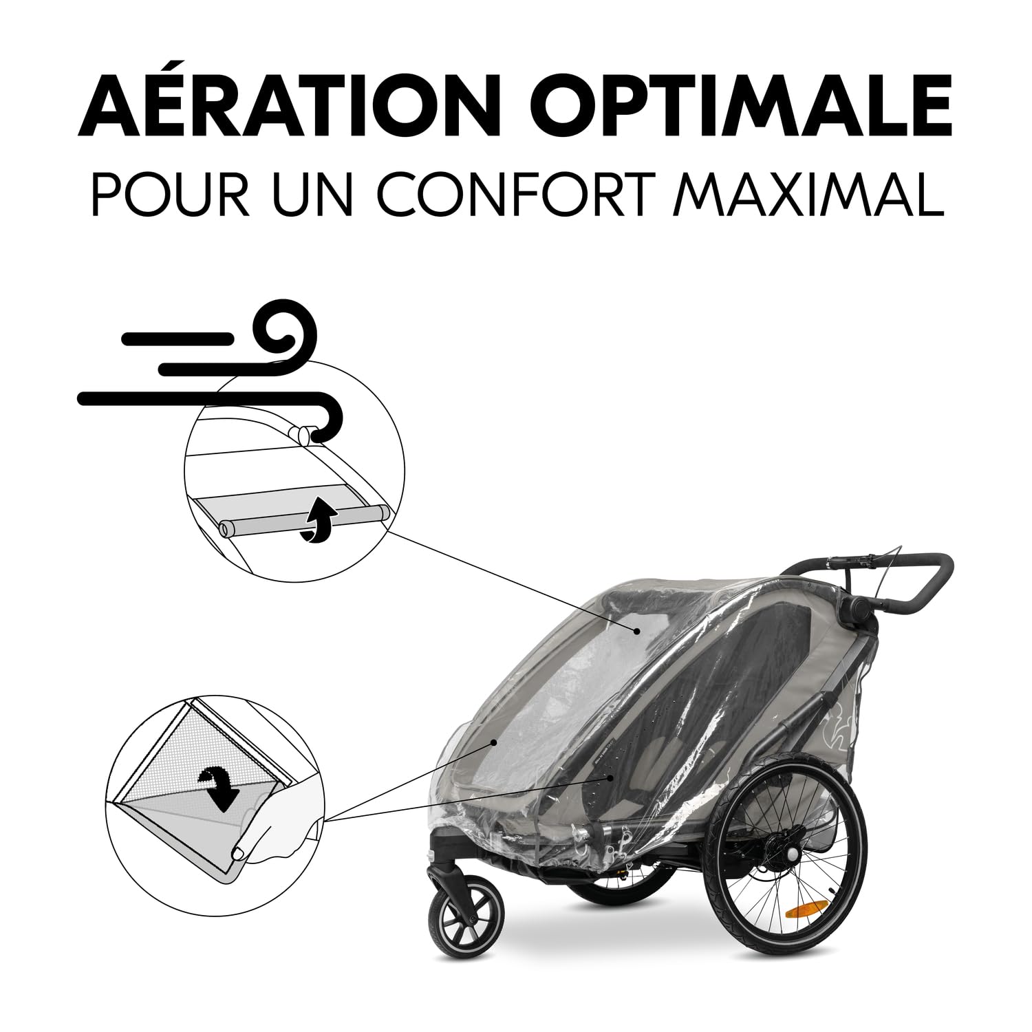 hauck Habillage Pluie pour Remorque Vélo Enfant Bike N Walk Duo – Protection Remorque Imperméable avec Aération et Bandes Réfléchissantes, Pliable et Facile à Fixer - Transparent