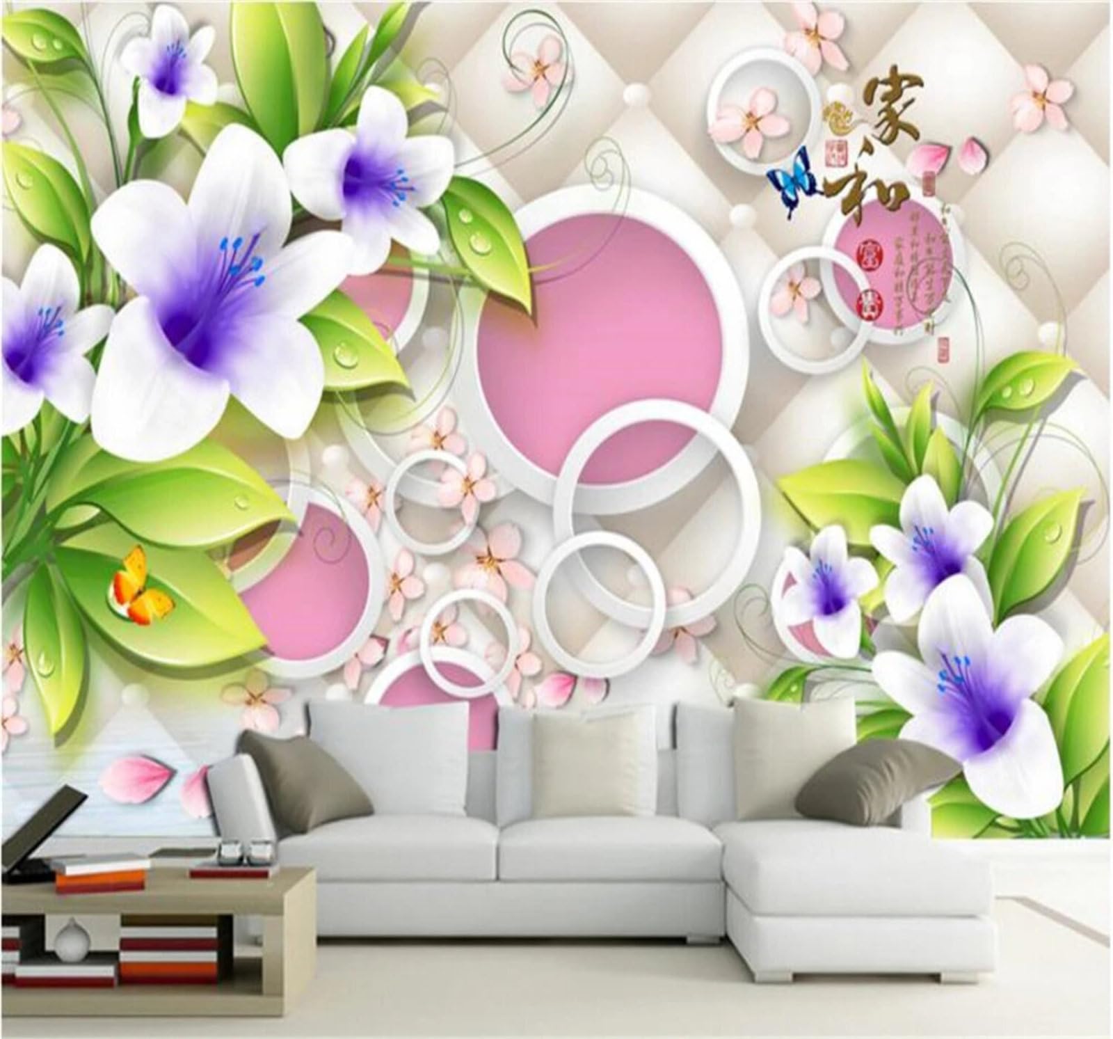 Wallpaper-3D-Xlm 250Cm×170Cm(B×H) Three Dimensional Beautiful Flowers Geometric Circular 3D Wallpaper Easy Install Feature Office Living Room Sofa Bedroom Tv Background Wall Decoration-250Cm×170Cm