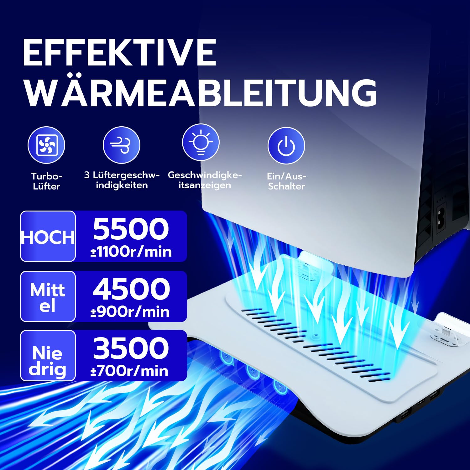 Wigearss PS5/PS5 Slim/PS5 Pro Kühler Standfuß mit Dual Controller Ladegerät, PS5 Controller Ladestation Standfuß mit Lüfter für PS5/PS5 Slim/PS5 PRO