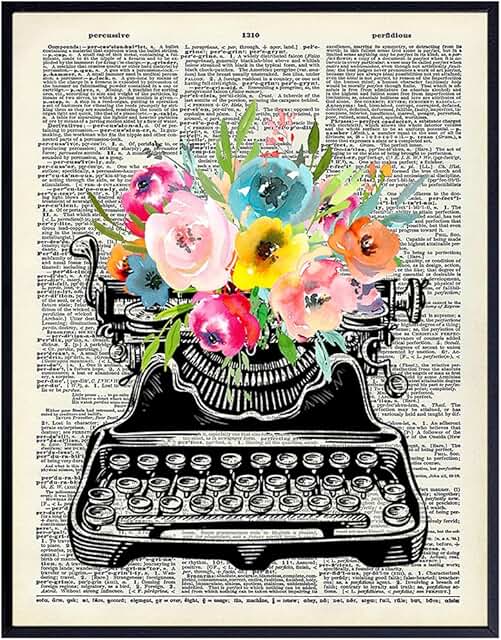 Shabby chic Typewriter Wall Art LARGE 11x14 - Vintage Floral Home Decor ...