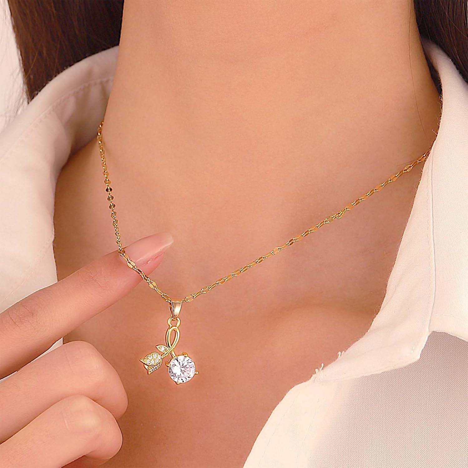 Boho Crystal Tulip Necklace Choker Tulip Flower Pendant Necklace Gold Cz Tulip Flower Necklace Dainty Tulip Choker Necklace Jewelry for Women - Image 2