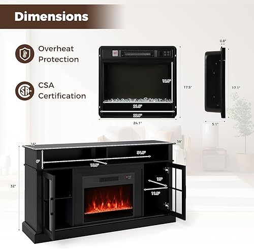 Miniatura 7 de COSTWAY Soporte eléctrico para TV con chimenea para televisores de hasta 65 pulgadas con luces LED, controles remotos, estantes ajustables,