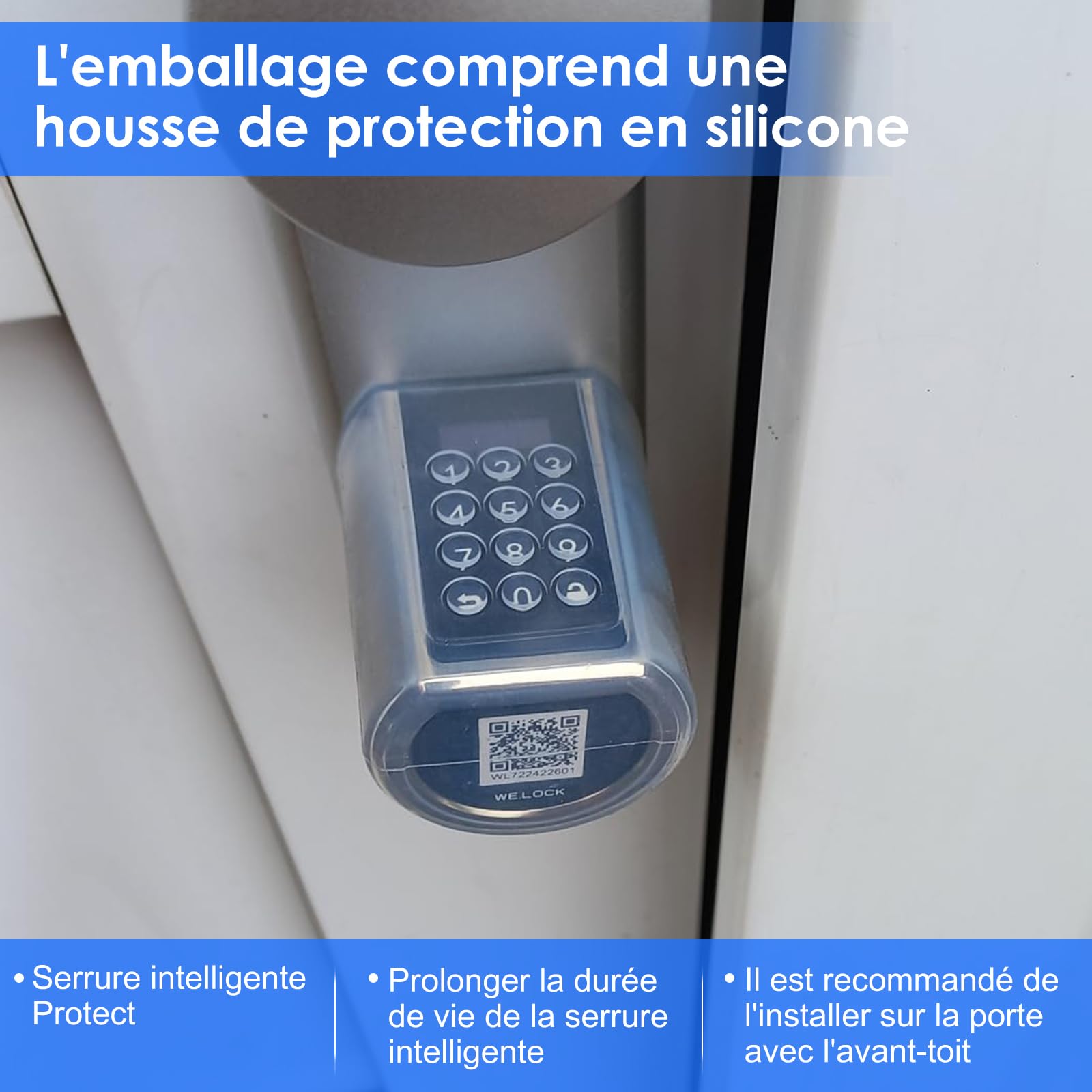 RUILON Serrure connectee porte entree PCB01 - Cylinder à code 40x30 | Serrure electronique avec 3 cartes RFID 1 étui en silicone étanche, APP Commande, portes 50-100 mm, Code temporaire
